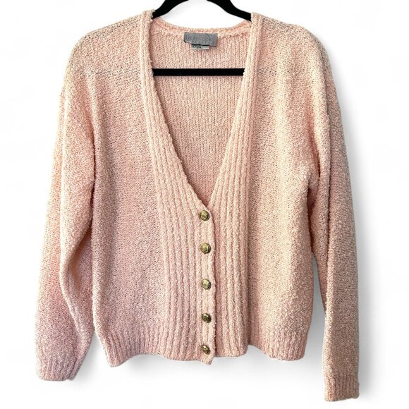 Vintage Sweaters - Vintage Lauren Cole Petites Light Pink Cardigan with Gold Buttons